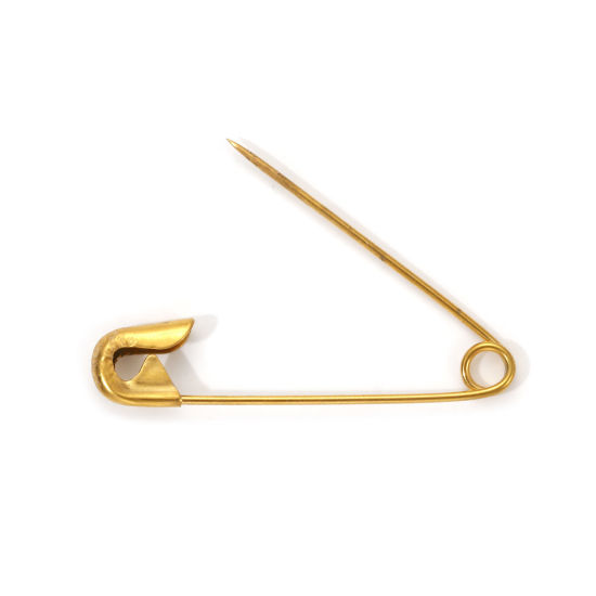 Picture of 10 PCs Vacuum Plating 304 Stainless Steel Safety Pin Brooches 18K Gold Plated 39mm x 9mm