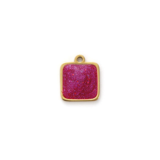 Изображение 2 PCs Eco-friendly PVD Vacuum Plating 304 Stainless Steel Geometric Mini Charms 18K Real Gold Plated Red Enamel Square Glitter 10mm x 8mm