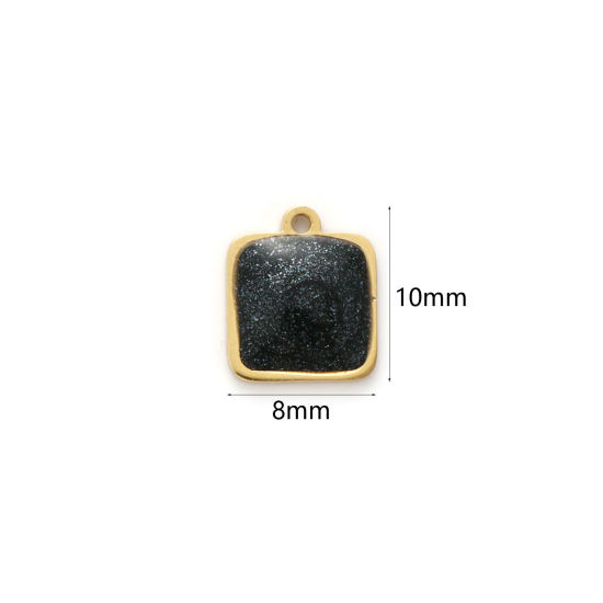 Изображение 2 PCs Eco-friendly PVD Vacuum Plating 304 Stainless Steel Geometric Mini Charms 18K Real Gold Plated Black Enamel Square Glitter 10mm x 8mm