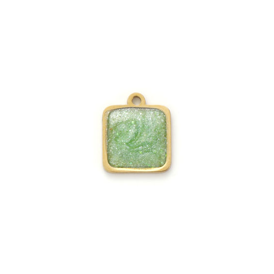 Изображение 2 PCs Eco-friendly PVD Vacuum Plating 304 Stainless Steel Geometric Mini Charms 18K Real Gold Plated Light Green Enamel Square Glitter 10mm x 8mm