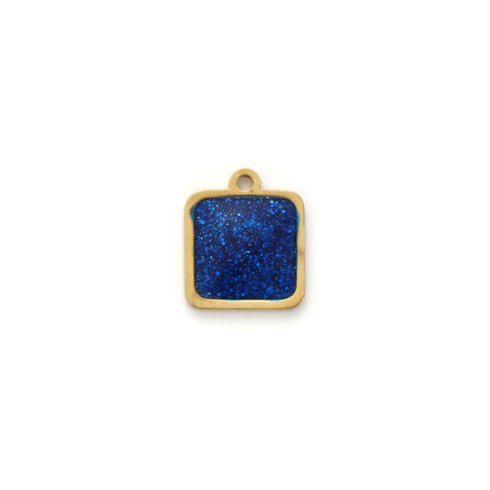 Изображение 2 PCs Eco-friendly PVD Vacuum Plating 304 Stainless Steel Geometric Mini Charms 18K Real Gold Plated Dark Blue Enamel Square Glitter 10mm x 8mm