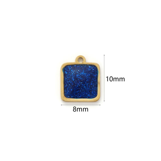 Изображение 2 PCs Eco-friendly PVD Vacuum Plating 304 Stainless Steel Geometric Mini Charms 18K Real Gold Plated Dark Blue Enamel Square Glitter 10mm x 8mm