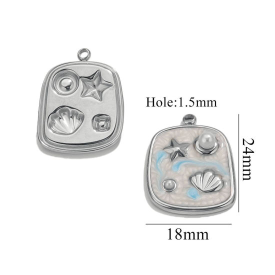 Изображение 2 PCs 304 Stainless Steel Charms Silver Tone Rectangle Star Fish Enamel 18mm x 24mm