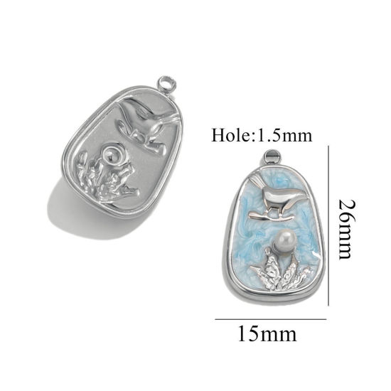 Изображение 2 PCs 304 Stainless Steel Charms Silver Tone Trapezoid Bird Enamel 15mm x 26mm