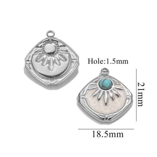 Изображение 2 PCs 304 Stainless Steel Charms Silver Tone Square Sun Enamel 18.5mm x 21mm
