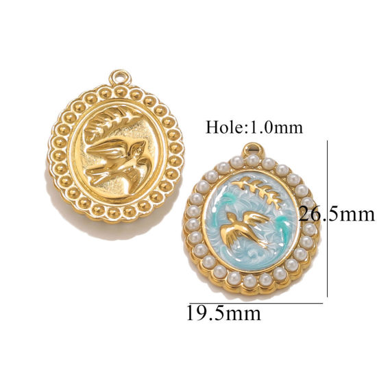 Изображение 2 PCs Eco-friendly PVD Vacuum Plating 304 Stainless Steel Charms 18K Gold Plated Oval Swallow Enamel 19.5mm x 26.5mm