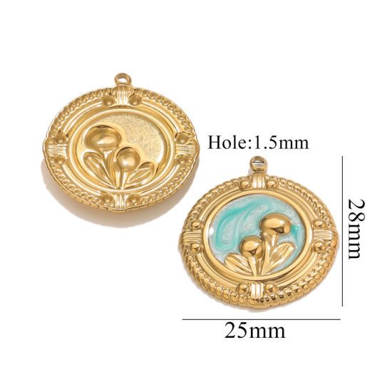 Изображение 2 PCs 304 Stainless Steel Charms 18K Gold Plated Round Flower Enamel 25mm x 28mm