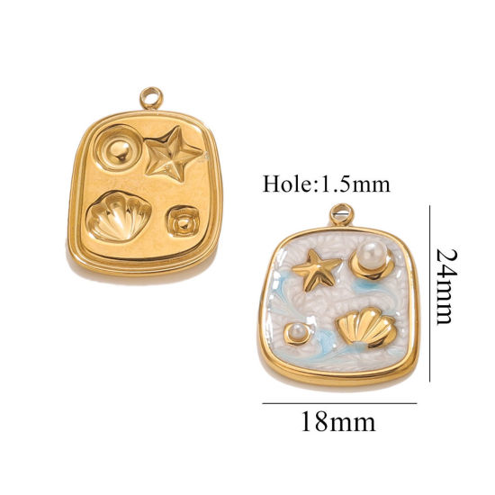 Изображение 2 PCs Eco-friendly PVD Vacuum Plating 304 Stainless Steel Charms 18K Gold Plated Square Star Fish Enamel 18mm x 24mm