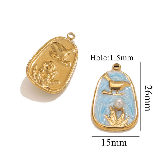 Изображение 2 PCs Eco-friendly PVD Vacuum Plating 304 Stainless Steel Charms 18K Gold Plated Trapezoid Bird Enamel 15mm x 26mm