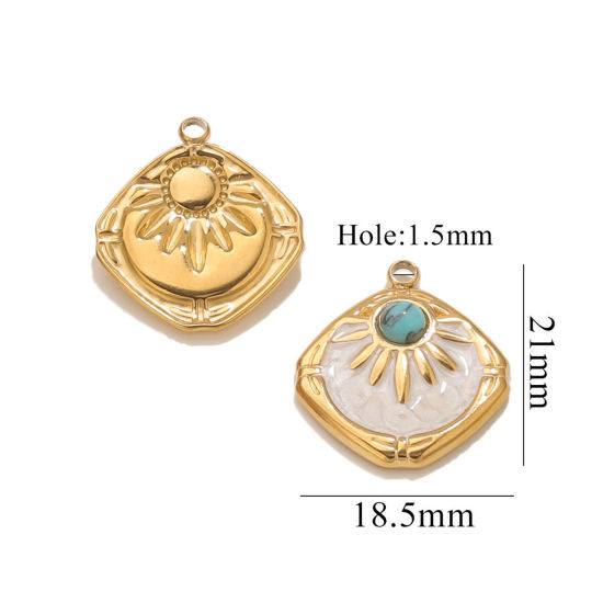 Изображение 2 PCs Eco-friendly PVD Vacuum Plating Charms 18K Gold Plated Square Sun Enamel 18.5mm x 21mm