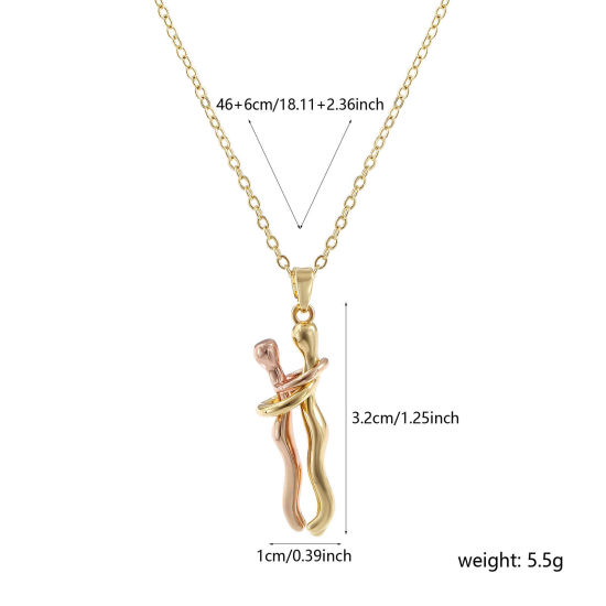 Bild von 1 Strang Umweltfreundlich Stilvoll Valentinstag 18K Echtgold plattiert Rose gold Messing Kreuz Gliederketten Liebespaar 3D Anhänger Halskette Unisex Geschenk 46cm + 6cm lang