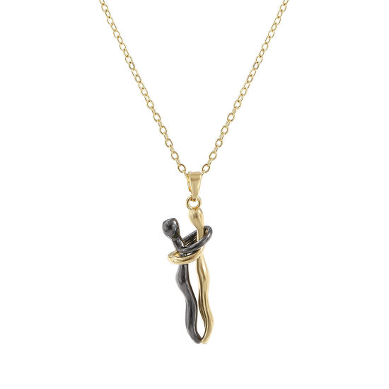 Bild von 1 Strang Umweltfreundlich Stilvoll Valentinstag 18K Echtgold plattiert Metallgrau Messing Kreuz Gliederketten Liebespaar 3D Anhänger Halskette Unisex Geschenk 46cm + 6cm lang