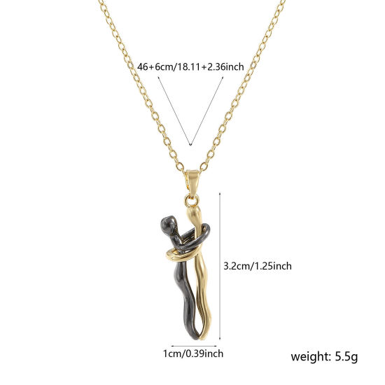 Bild von 1 Strang Umweltfreundlich Stilvoll Valentinstag 18K Echtgold plattiert Metallgrau Messing Kreuz Gliederketten Liebespaar 3D Anhänger Halskette Unisex Geschenk 46cm + 6cm lang