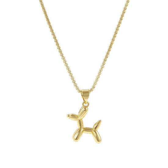 Picture of 1 Piece Eco-friendly Stylish Cute 18K Real Gold Plated Brass Link Cable Chain Balloon Dog 3D Pendant Charm Necklace Unisex Gift 45cm(17.7") + 5cm(2") long