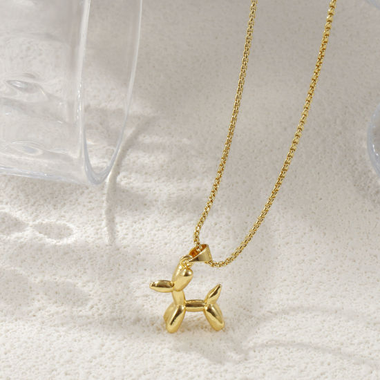 Picture of 1 Piece Eco-friendly Stylish Cute 18K Real Gold Plated Brass Link Cable Chain Balloon Dog 3D Pendant Charm Necklace Unisex Gift 45cm(17.7") + 5cm(2") long