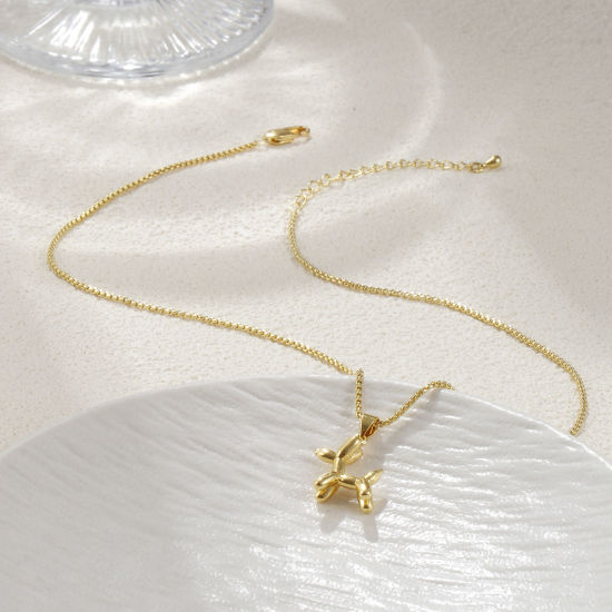 Picture of 1 Piece Eco-friendly Stylish Cute 18K Real Gold Plated Brass Link Cable Chain Balloon Dog 3D Pendant Charm Necklace Unisex Gift 45cm(17.7") + 5cm(2") long