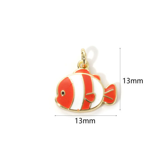 Imagen de 2 Unidades Respetuoso del Medio Ambiente Latón Joyería del océano Colgantes 18K Oro Real Chapado Blanco & Naranja Esmalte Pez 13mm x 13mm