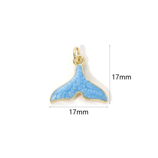 Imagen de 2 Unidades Respetuoso del Medio Ambiente Latón Joyería del océano Colgantes 18K Oro Real Chapado Azul Esmalte Cola de Ballena Perlado 17mm x 17mm