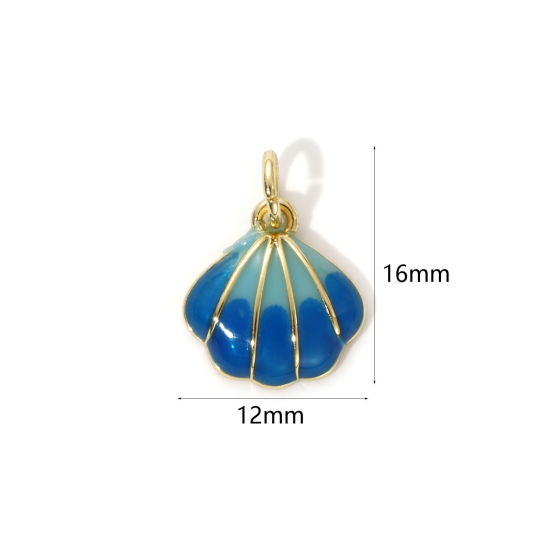 Imagen de 2 Unidades Respetuoso del Medio Ambiente Latón Joyería del océano Colgantes 18K Oro Real Chapado Azul Oscuro Esmalte Concha 16mm x 12mm