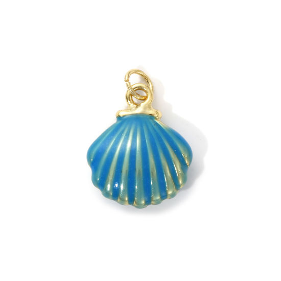 Imagen de 2 Unidades Respetuoso del Medio Ambiente Latón Joyería del océano Colgantes 18K Oro Real Chapado Azul Esmalte Concha 3D 22mm x 15.5mm