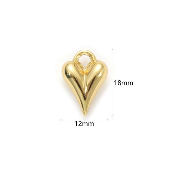 Image de 1 Piece Eco-friendly Brass Valentine's Day Charms 18K Real Gold Plated Heart 3D 18mm x 12mm