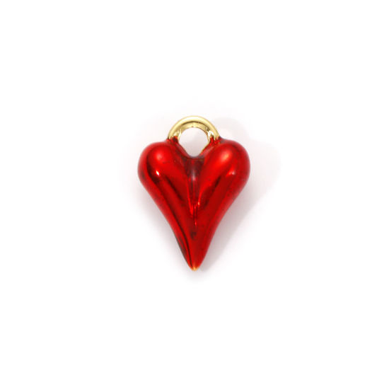 Image de 1 Piece Eco-friendly Brass Valentine's Day Charms 18K Real Gold Plated Red Enamel Heart 3D 18mm x 13mm
