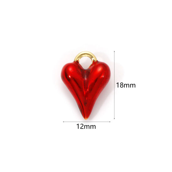 Image de 1 Piece Eco-friendly Brass Valentine's Day Charms 18K Real Gold Plated Red Enamel Heart 3D 18mm x 13mm