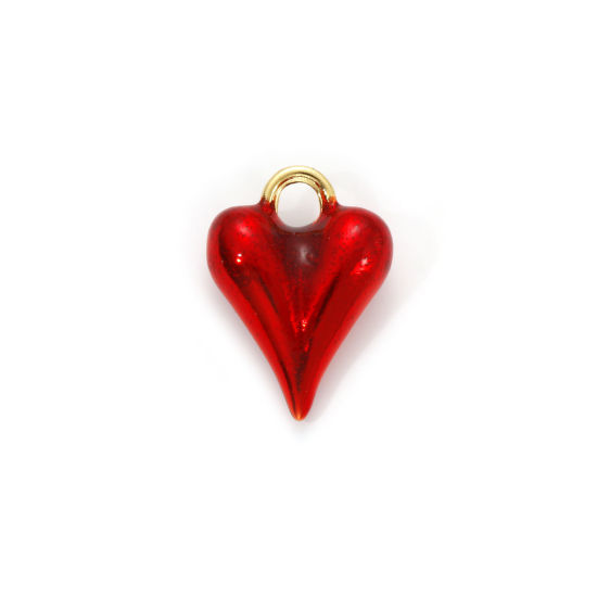 Image de 1 Piece Eco-friendly Brass Valentine's Day Charms 18K Real Gold Plated Red Enamel Heart 3D 21mm x 16mm