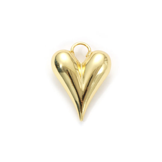 Image de 1 Piece Eco-friendly Brass Valentine's Day Charms 18K Real Gold Plated Heart 3D 28mm x 20mm