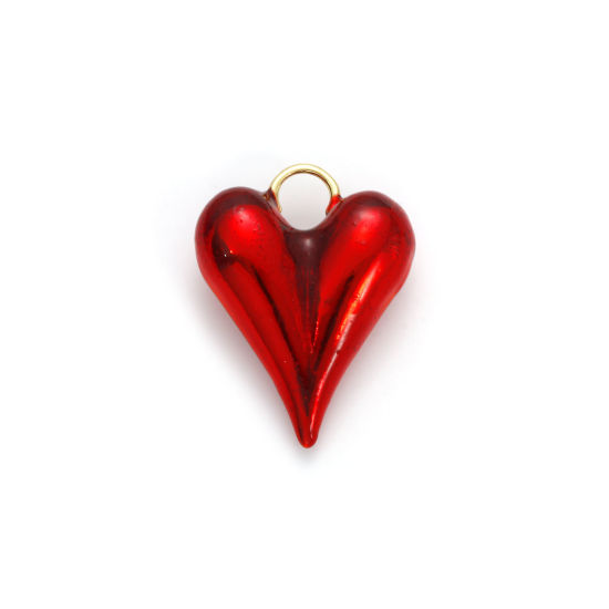 Image de 1 Piece Eco-friendly Brass Valentine's Day Charms 18K Real Gold Plated Red Enamel Heart 3D 28mm x 21mm