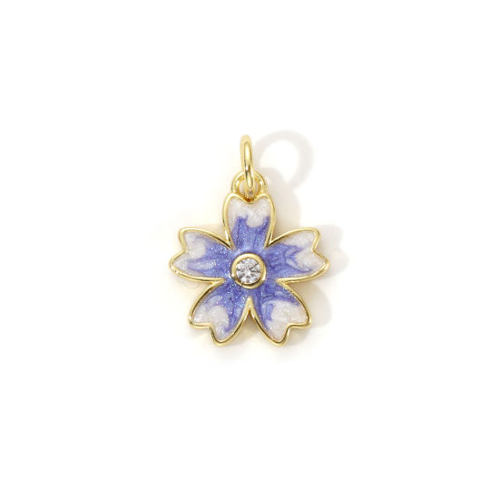 Immagine di 2 PCs Eco-friendly Brass Charms 18K Real Gold Plated Purple Enamel Sakura Flower Pearlized 17mm x 13mm