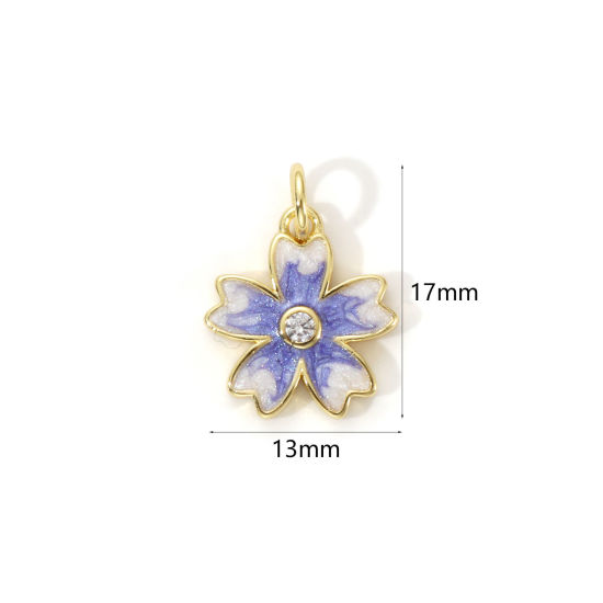 Immagine di 2 PCs Eco-friendly Brass Charms 18K Real Gold Plated Purple Enamel Sakura Flower Pearlized 17mm x 13mm