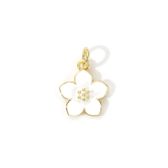 Immagine di 2 PCs Eco-friendly Brass Charms 18K Real Gold Plated White Enamel Flower 16mm x 11mm