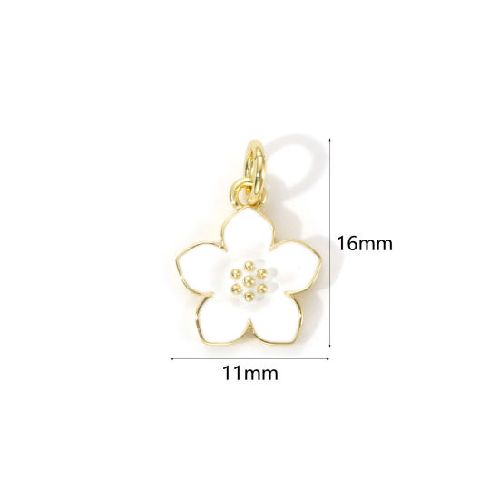 Immagine di 2 PCs Eco-friendly Brass Charms 18K Real Gold Plated White Enamel Flower 16mm x 11mm