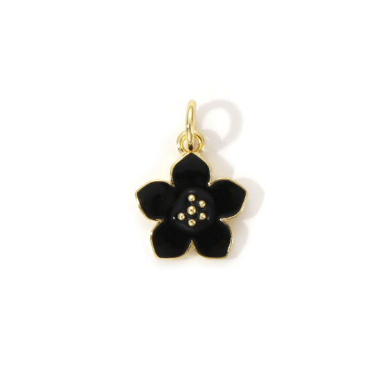Immagine di 2 PCs Eco-friendly Brass Charms 18K Real Gold Plated Black Enamel Flower 16mm x 11mm