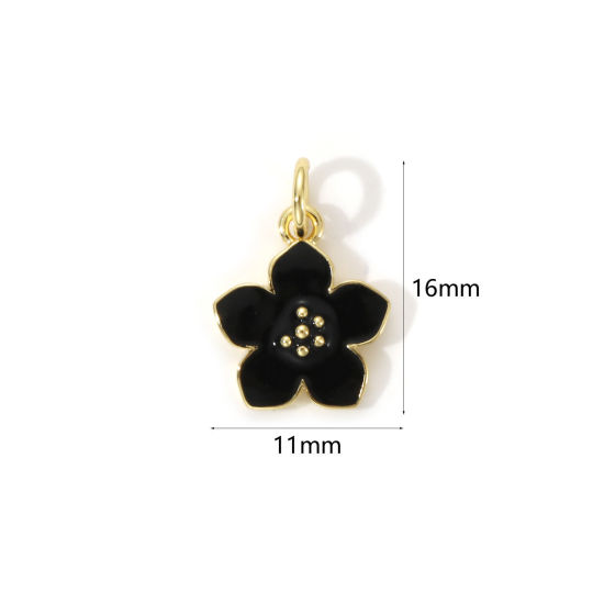 Immagine di 2 PCs Eco-friendly Brass Charms 18K Real Gold Plated Black Enamel Flower 16mm x 11mm