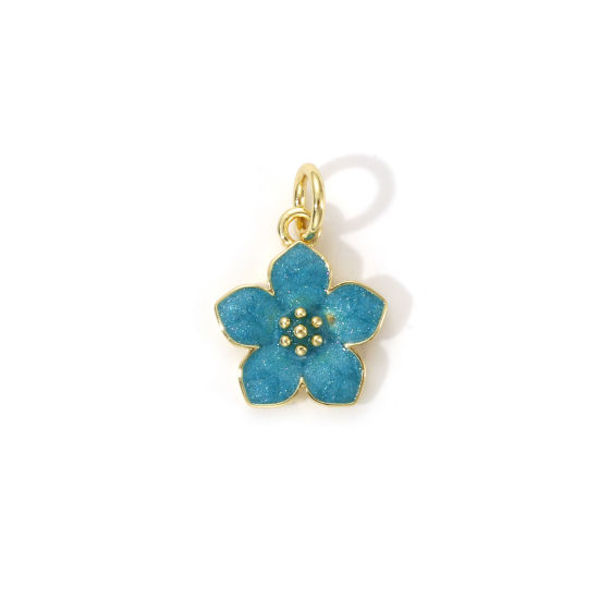 Immagine di 2 PCs Eco-friendly Brass Charms 18K Real Gold Plated Green Blue Enamel Flower 16mm x 11mm