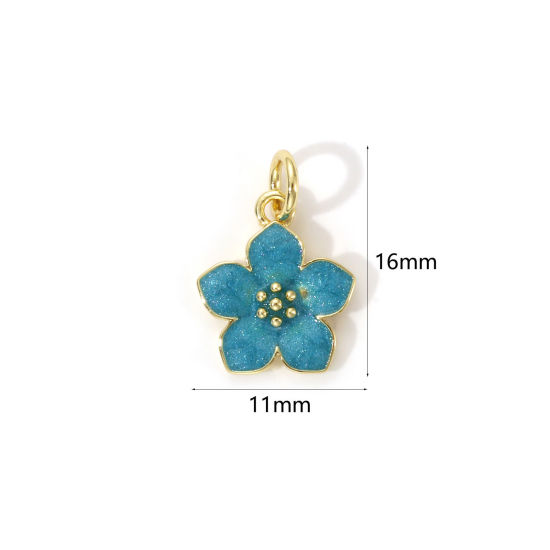 Immagine di 2 PCs Eco-friendly Brass Charms 18K Real Gold Plated Green Blue Enamel Flower 16mm x 11mm