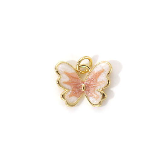 Immagine di 2 PCs Eco-friendly Brass Insect Charms 18K Real Gold Plated Light Beige Enamel Butterfly Animal Pearlized 15mm x 15mm