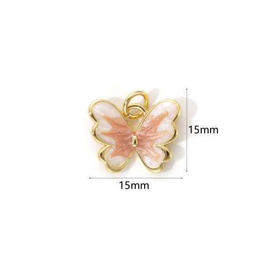 Immagine di 2 PCs Eco-friendly Brass Insect Charms 18K Real Gold Plated Light Beige Enamel Butterfly Animal Pearlized 15mm x 15mm