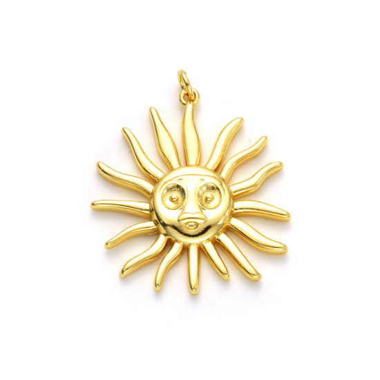 Picture of 1 Piece Eco-friendly Brass Galaxy Pendants 18K Real Gold Plated Sun Smile 3.6cm x 3cm