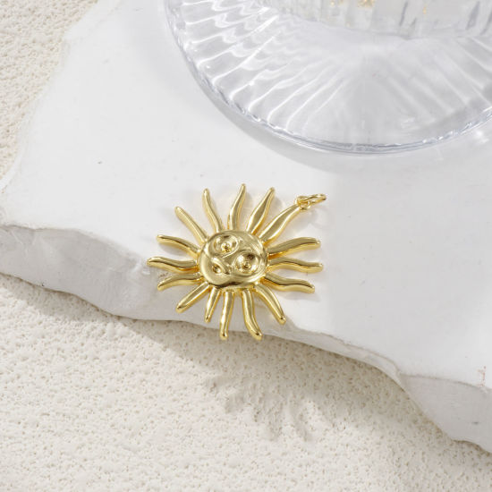 Picture of 1 Piece Eco-friendly Brass Galaxy Pendants 18K Real Gold Plated Sun Smile 3.6cm x 3cm