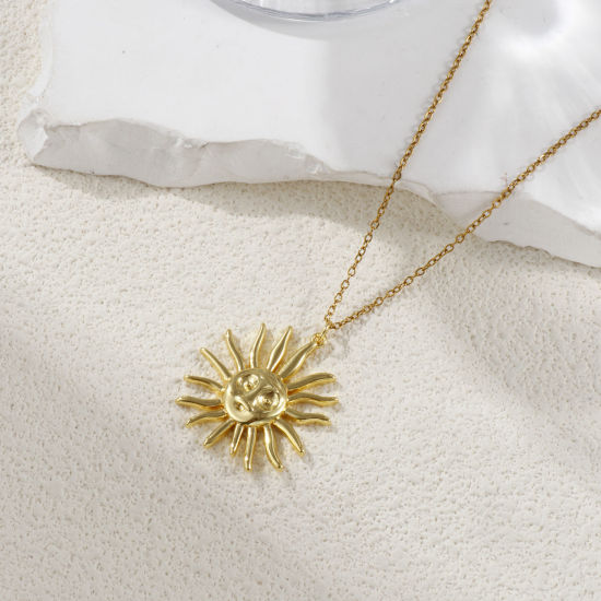 Picture of 1 Piece Eco-friendly Brass Galaxy Pendants 18K Real Gold Plated Sun Smile 3.6cm x 3cm