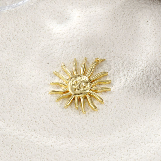 Picture of 1 Piece Eco-friendly Brass Galaxy Pendants 18K Real Gold Plated Sun Smile 3.6cm x 3cm