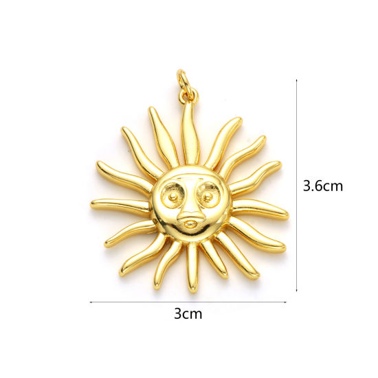 Picture of 1 Piece Eco-friendly Brass Galaxy Pendants 18K Real Gold Plated Sun Smile 3.6cm x 3cm