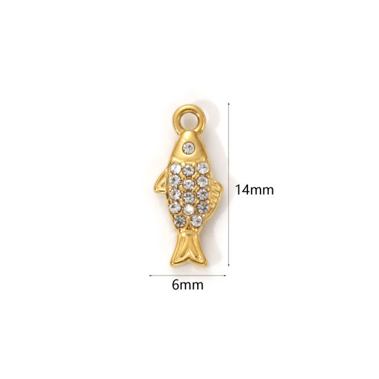Изображение 1 Piece Eco-friendly PVD Vacuum Plating 304 Stainless Steel Ocean Jewelry Charms 18K Real Gold Plated Fish Animal Micro Pave Clear Cubic Zirconia 14mm x 6mm