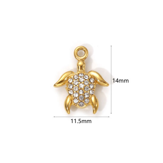 Изображение 1 Piece Eco-friendly PVD Vacuum Plating 304 Stainless Steel Ocean Jewelry Charms 18K Real Gold Plated Tortoise Animal Micro Pave Clear Cubic Zirconia 14mm x 11.5mm