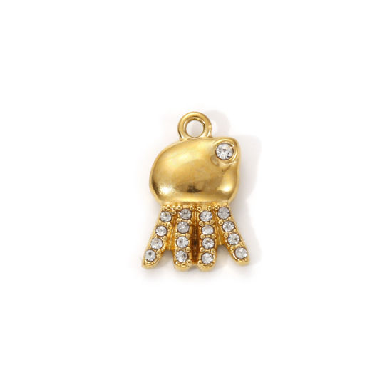 Изображение 1 Piece Eco-friendly PVD Vacuum Plating 304 Stainless Steel Ocean Jewelry Charms 18K Real Gold Plated Octopus Micro Pave Clear Cubic Zirconia 14.5mm x 9.5mm
