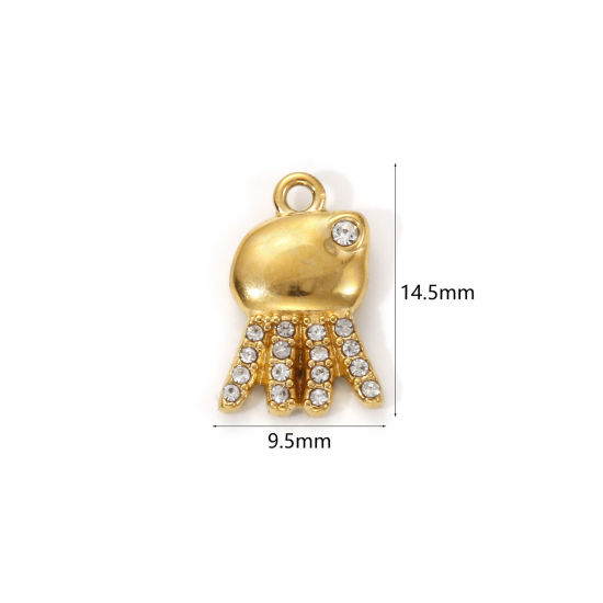 Изображение 1 Piece Eco-friendly PVD Vacuum Plating 304 Stainless Steel Ocean Jewelry Charms 18K Real Gold Plated Octopus Micro Pave Clear Cubic Zirconia 14.5mm x 9.5mm