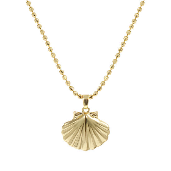 Imagen de 18K Oro Real Chapado Cadenas de Bola Concha Collar con Colgante, Latón 45cm + 5cm, Para Mujeres, Elegante Joyería del océano Regalo, Respetuoso del Medio Ambiente, 1 Unidad